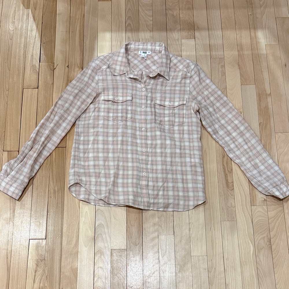 PAIGE Beige and pink cotton Checkered long sleeve plaid Shirt
